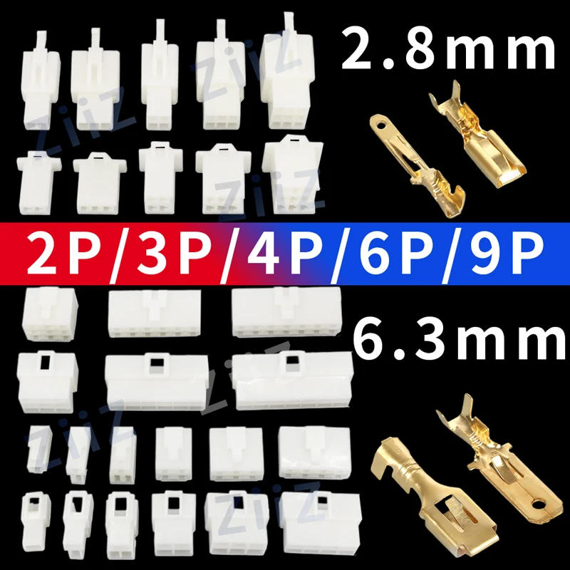 6.3mm 2.8mm 2Pin Automotive Electrical Connector Cable Terminal Plug Kits Motorcycle For Ebike Car Terminal ZiiZ gold/silver