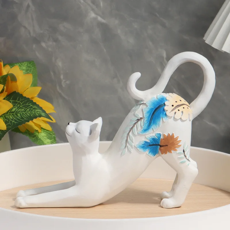 Colored White Lying Cat Resin Jewelry with Elegant and Cute Design, Perfect for Home Decoration