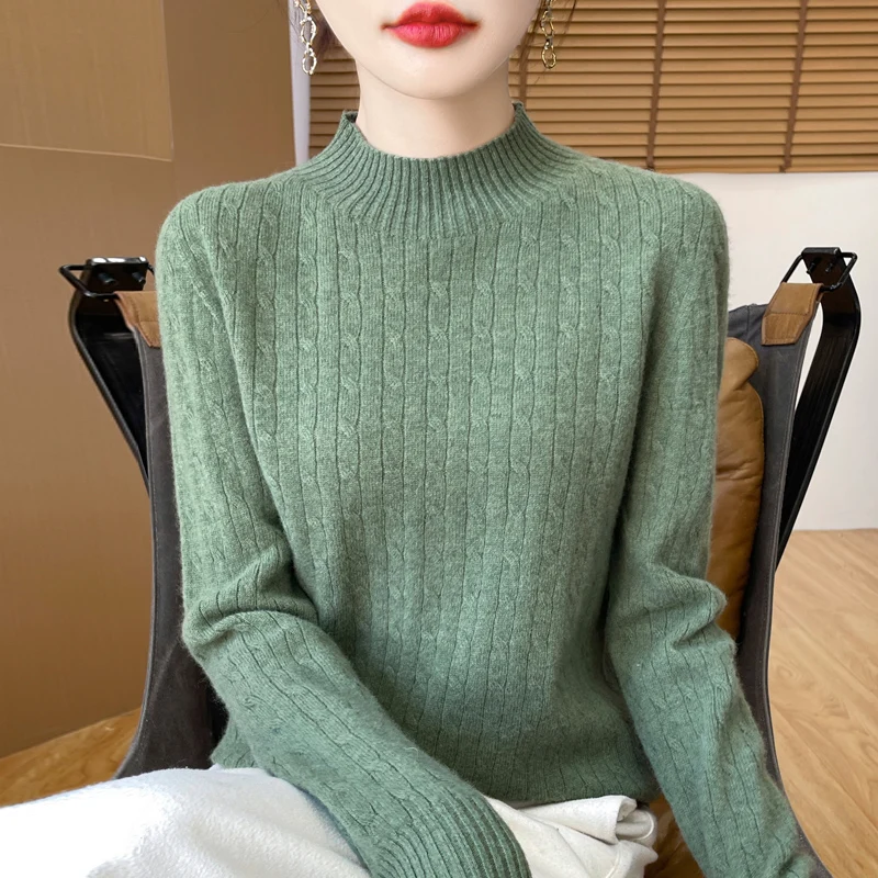 Women Winter Sweater 100% Merino Wool Thick Warm O-Neck Pullover Twist Flower Cashmere Knitwear Casual Korean Popular Clothes