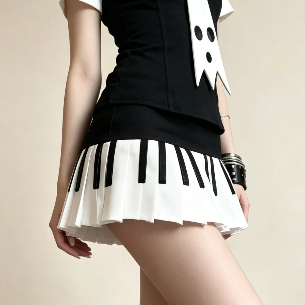 Ballet Mini Skirt Women Balletcore Ballerina Poise Graceful Swirl Twirl Cream Black High Rise Pleated A Line Piano Key Vibe