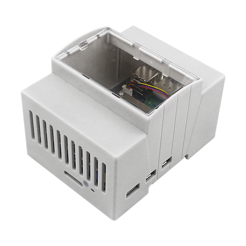 Caso ABS para Raspberry Pi 5, Din Rail Shell, Grande Espaço Interno, Caixa de Proteção de Janelas Claras, Dissipadores Opcionais, Refrigerador Ativo