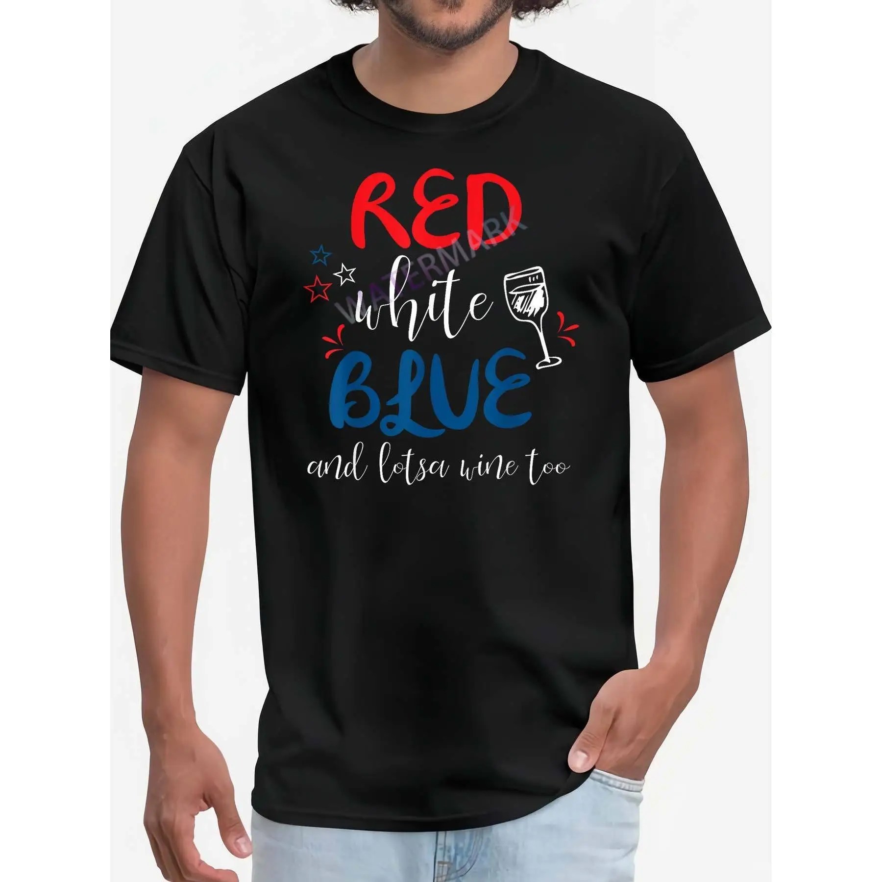 

Cute Wine Lover T-Shirt, Funny Red White Blue Gift for Her Him, Men's Patriotic Wine Present, Holiday Celebration Drinking Tee