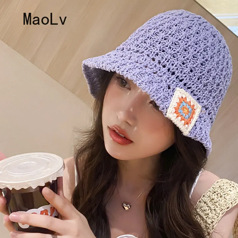 INS Colorful Straw Hats for Women Summer Anti-UV Straw Weaving Sunshade Sunscreen Bucket Hat Seaside Vacation Beach Sun Caps