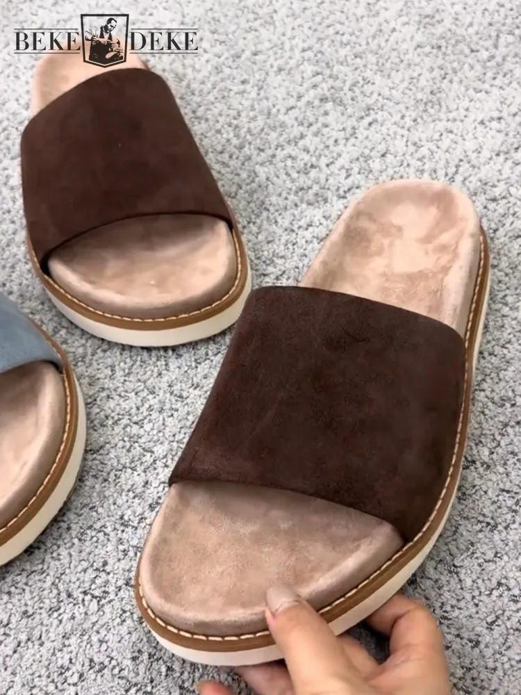 

Youth Trend Male Genuine Leather Open Toe Hard Wearing Slip On Top Quality Sandals Handmade Solid Color Cowhide Breathable Shoes