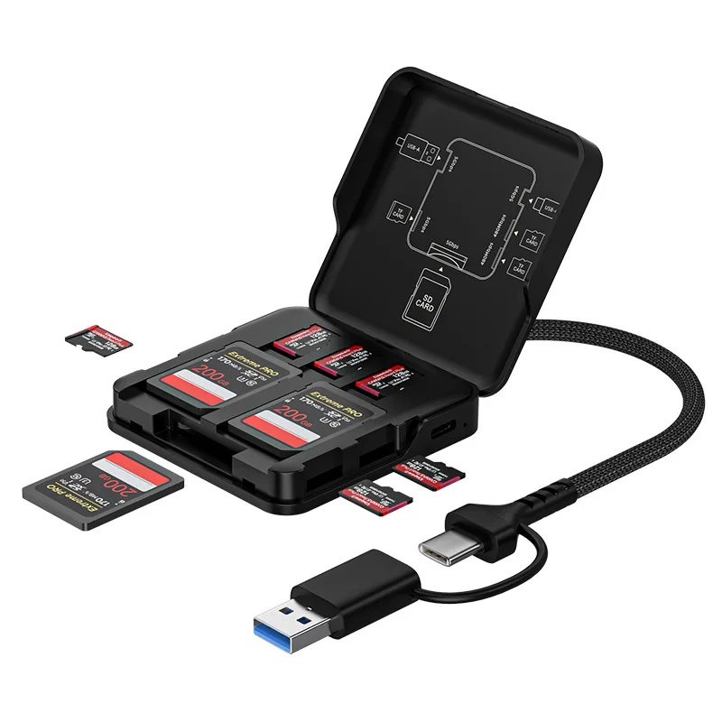 5Gbps 5‑in‑1 USB3.0 SD TF Memory Card Reader With Storage Case Dual USB‑A & Type‑C Connector High‑Speed Adapter for Mac Windows