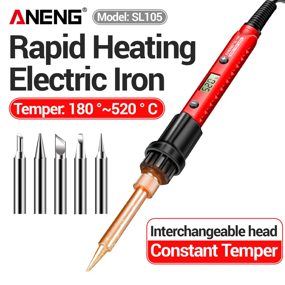 Electric Soldering Iron LCD Digital Display Adjustable Temperature ANENG SL105 Portable 60W Electrician Weld Solder Repair Tools