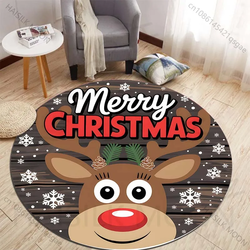 Festive reindeer with Merry Christmas design Printed round carpet living room sofa table large pet mat soft round carpet