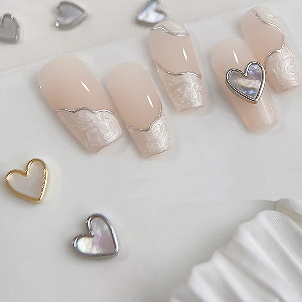 10pcs Candy Color Heart Nail Art Charm 3D Shell AB Metal Edging Love Nail Rhinestone Jewelry DIY Kawaii Nail Accessories