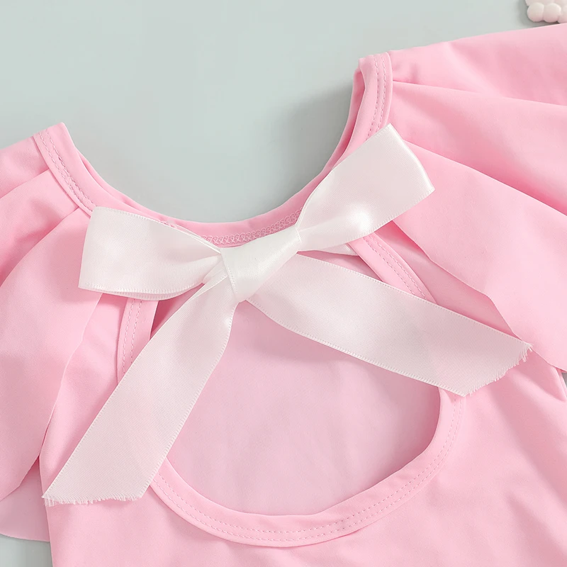 

Toddler Baby Girl Swimsuit Bow Flying Sleeve Tie-up Back Cut Out Swimwear Summer Bathing Suit Cute Beachwear Infant Monokini