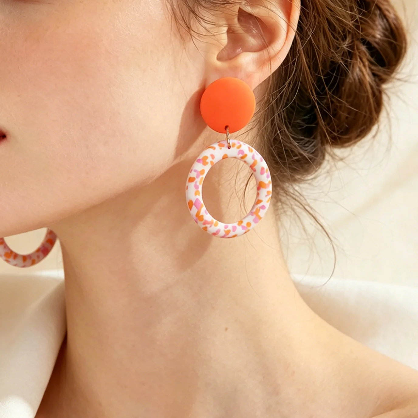 Cute Geometric Polymer Clay Earrings Lightweight Handmade Dangle for Women Gingham Circle Oval Checkered Pink Red Blue Cute Gift