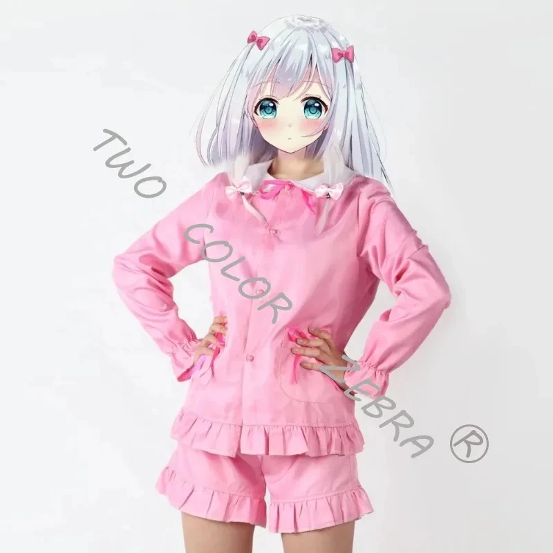 A;3\v,7'd/New Anime Eromanga Cosplay Suits Izumi Sagiri Pink Pajamas Long Silver Wig Ero-Sensei Kawaii Girls Loc;3;h\7.l/ view 5