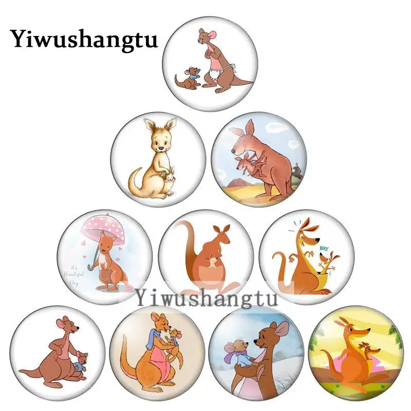 Happy Lovely mother and baby Kangaroo 18mm/20mm/25mm Round photo glass cabochon demo flat back Making findings ZB0543
