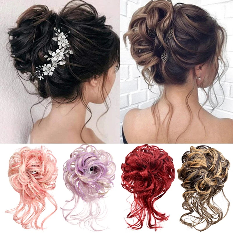 NC Synthesis Chignon Messy Hair Bands Bun Scrunchie Women Tail With Elastic Band Donuts Hair Extensions Accessories