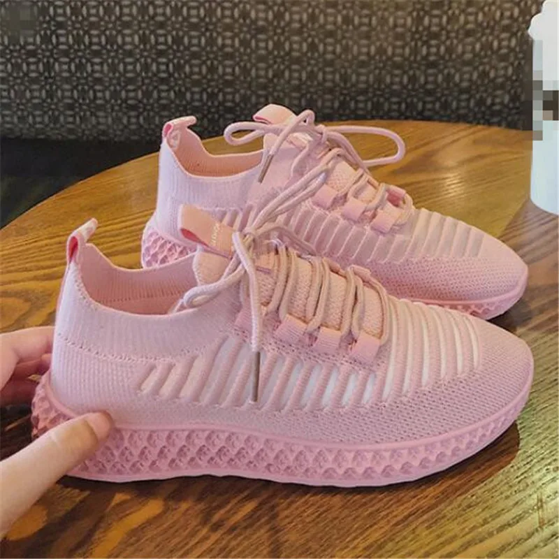 2023 New Women Casual Shoes Fashion Breathable Walking Mesh Lace Up Flat Shoes Sneakers Women Yellow Vulcanized Shoes