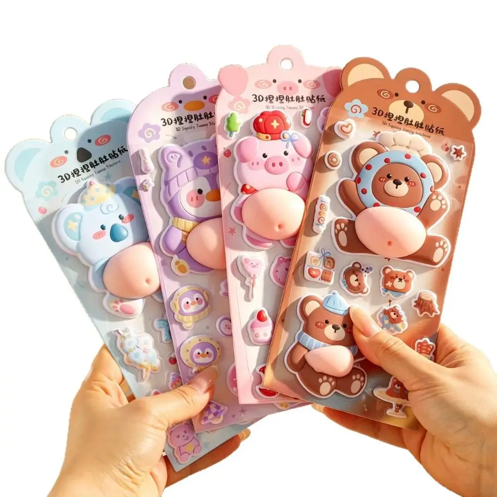 New 3D Animal Belly Squishy Stickers Silicone Foam Pinch Stress Relief Decals Cute Cartoon DIY Scrapbook Decor for Kids