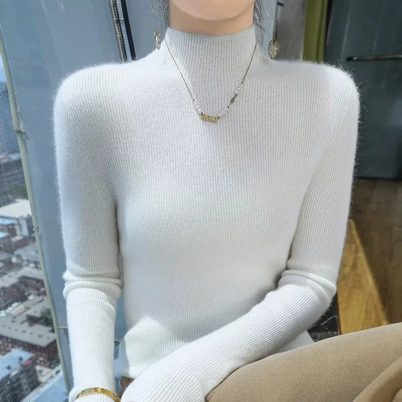 High-end 100% cashmere sweater women's turtleneck autumn and winter European station knitted undershirt seamless sweater