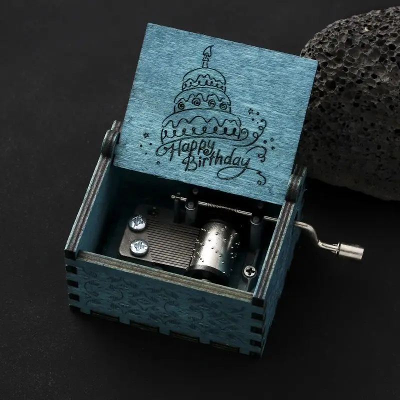 Happy Birthday Hand-cranked Wooden Music Box Music Box Creative Christmas Birthday Gift for Boys and Girlfriends