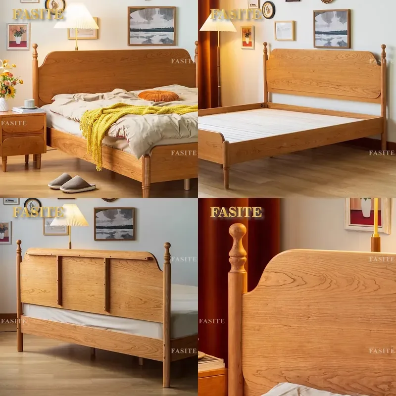 For 1.8m Double Bed Nordic Retro Cherry Wood Solid Wood Japanese Simple Style Bedroom Furniture Durable Modern Home Decor