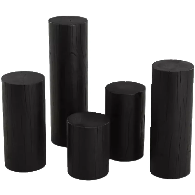 Quiet wind carbonized wooden pier modern simple household black round pillar
