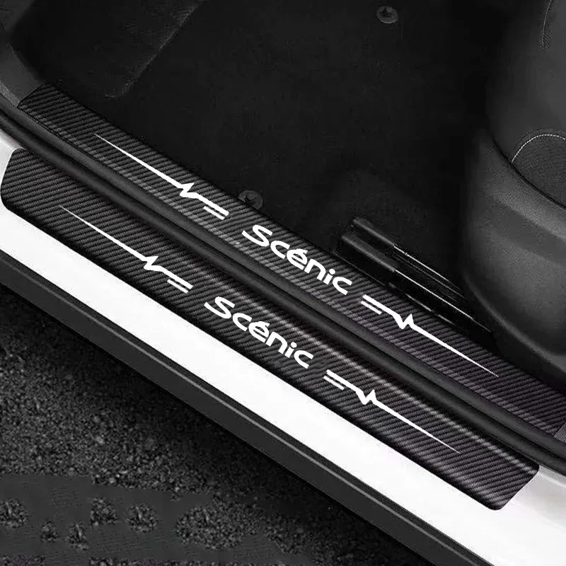 for Renault Scenic Badge Car Door Sill Protector Stickers Leather Trunk Door Pedal Tape Bumper Guard Protective Trim