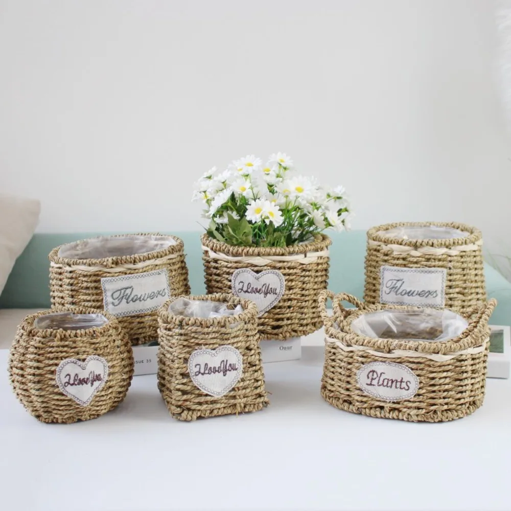 New Plants Decorative Straw Flower Pots Plant Fiber Degradable Hand-woven Flower Baskets Storage Storage Baskets