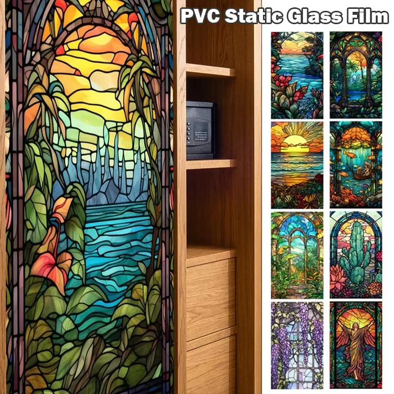 European Style Window  Film Stickers Colorful Film Vinyl for Glass Windows Stained Glass Window Film Home and Bathroom