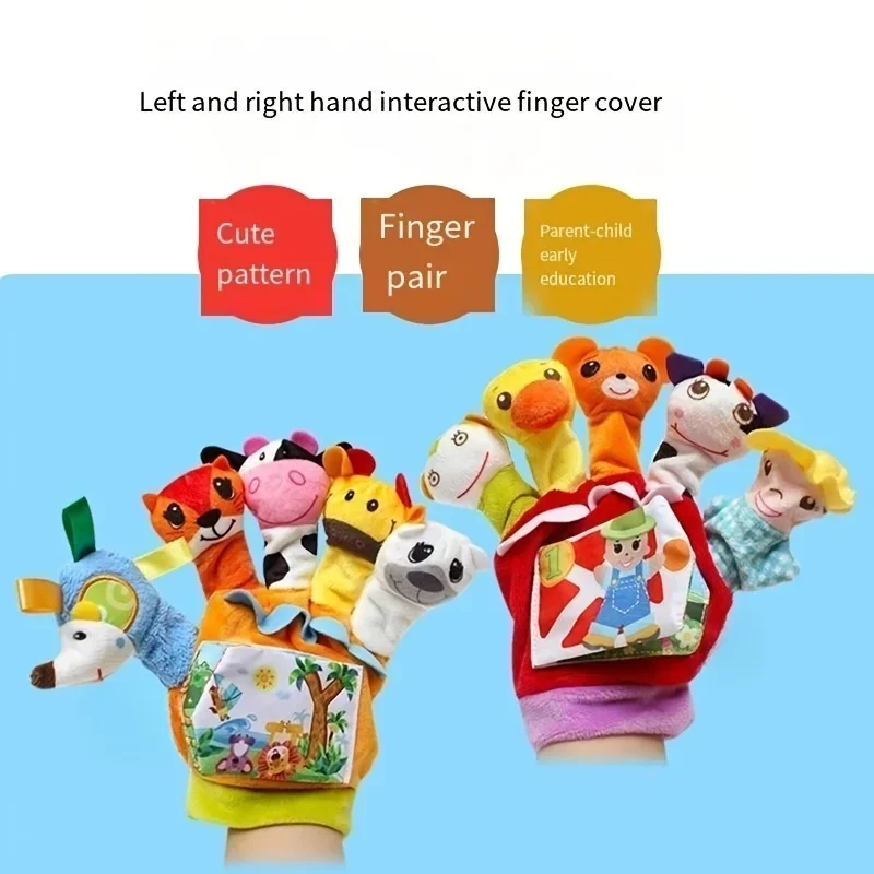 Cartoon Animal Fantoche Dedo Capa com Livro de Pano, Baby Puppet Luvas, Early Education ParentI Kids Interaction Luvas, Brinquedo