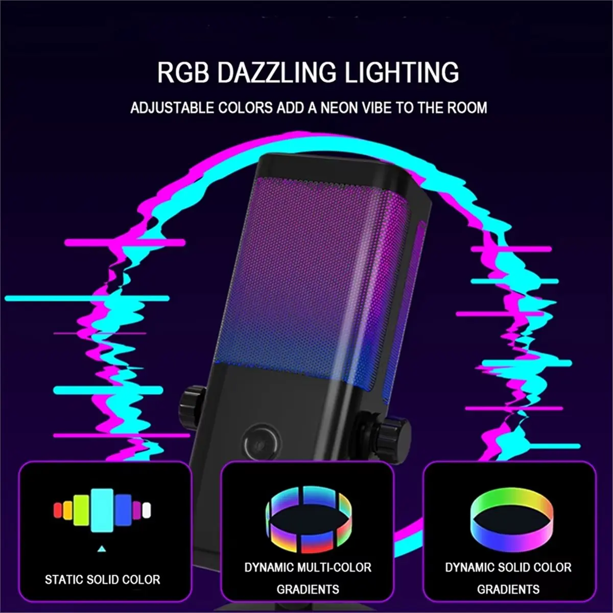 Microfone Gamer M7 RGB Profissional Dinâmico Cardioide Condensador para Estúdio, Transmissão, Voz, Podcasting e Jogos de Computador