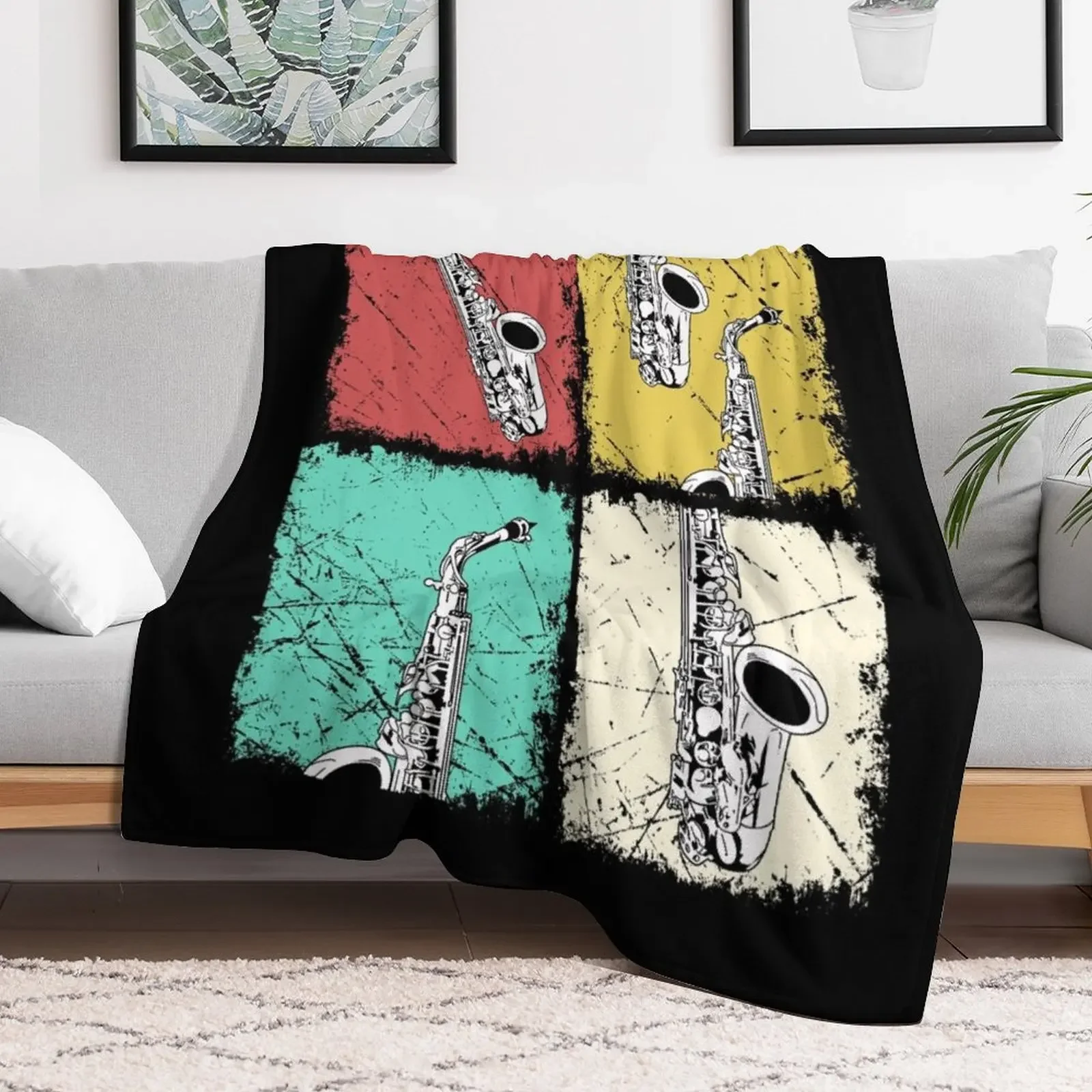 Saxophonist Gift Men Women Jazz Music Saxophone Throw Blanket Sofas Giant Sofa warm winter Vintage Blankets