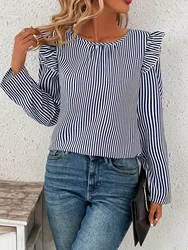 2014 New Striped Shirt Women's Summer Commuting Fashion Thin Coat Design Sense European and American Style Top Casual Sunscreen