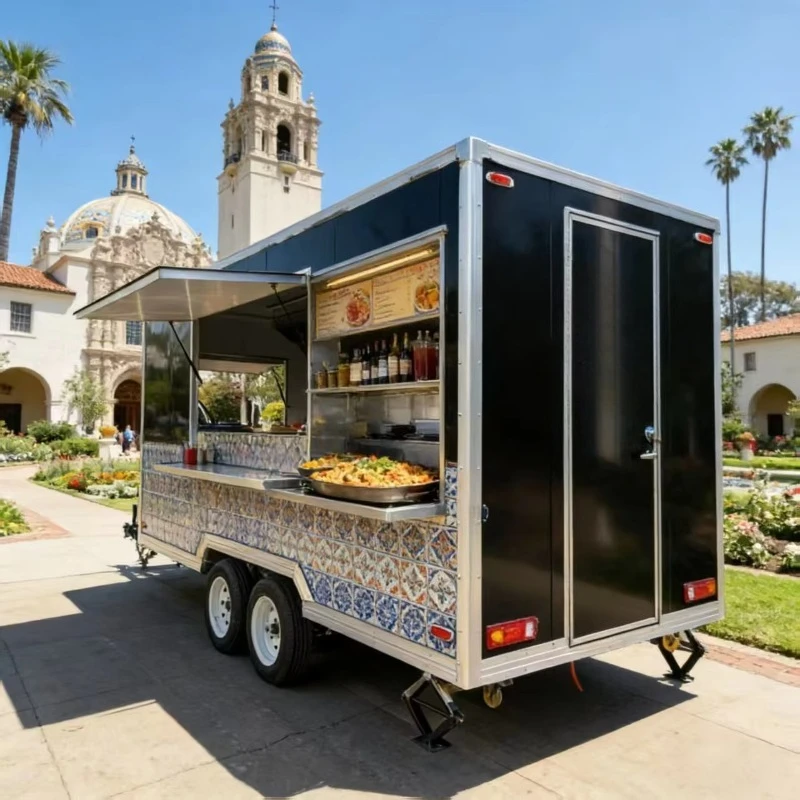 China Full Kitchen Mobile Food Trailer for Snack Food Doughnut Hot Dog Pizza Ice Cream Truck with 220v for Restaurants Traders
