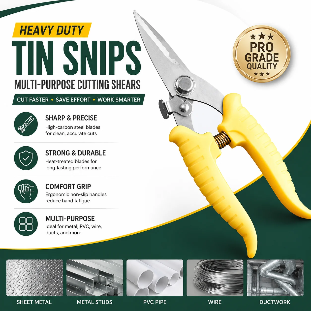 Heavy Duty Tin Snips Sheet Metal Cutter Industrial Metal Shears PVC Wire Cable Trunking Cutter Electrician Scissors Tool