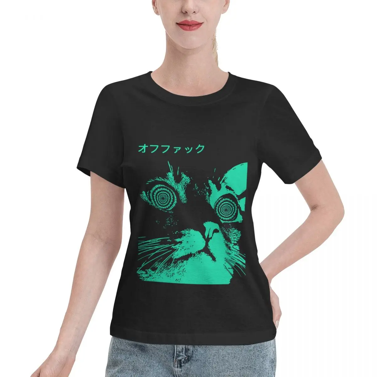 Excellent Craftsmanship Vaporwave Cool Cat Japanese Urban Neon Style Women's T-shirt Preppy Plain Cotton Top