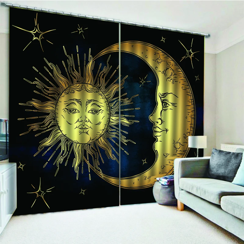 

Moon Sun God Curtain Cosmic Planet Curtain Mystery Cat Dog Black cortinas for Living Room Bedroom Kitchen Window Blinds rideaux