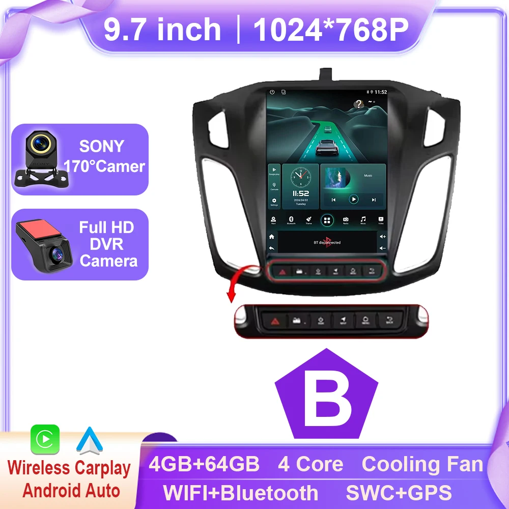 Android 15 Autoradio Voor Ford Focus MK3 2011-2019 Multimedia Video Player Navigatie GPS Stereo auto carplay 2din Nieuwe BT dvd - afbeelding 1