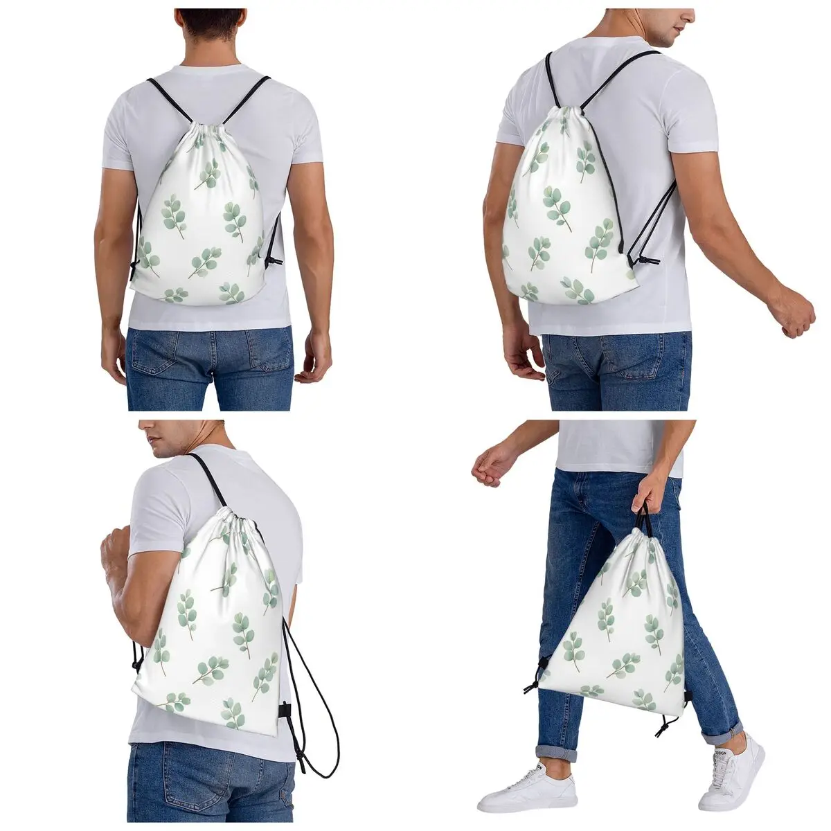Scattered Single Sprigs Eucalyptus Backpacks Casual Drawstring Bundle Pocket Storage Bag Book Bags for Travel Students