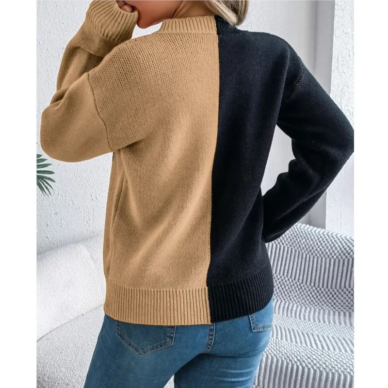 Dames Gebreide Trui Pompoen Halloween Thema Contrasterende Pullover Met Lange Mouwen 2024 Herfst Winter Nieuwe Trui Losse Casual