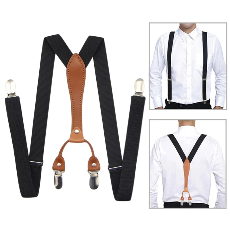 

Work Suspenders For Men Shirt 4 Snap Hooks Heavy Duty Big Tall X-Shape 2.5cm Wide Adjustable Elastic Trouser Pants Braces