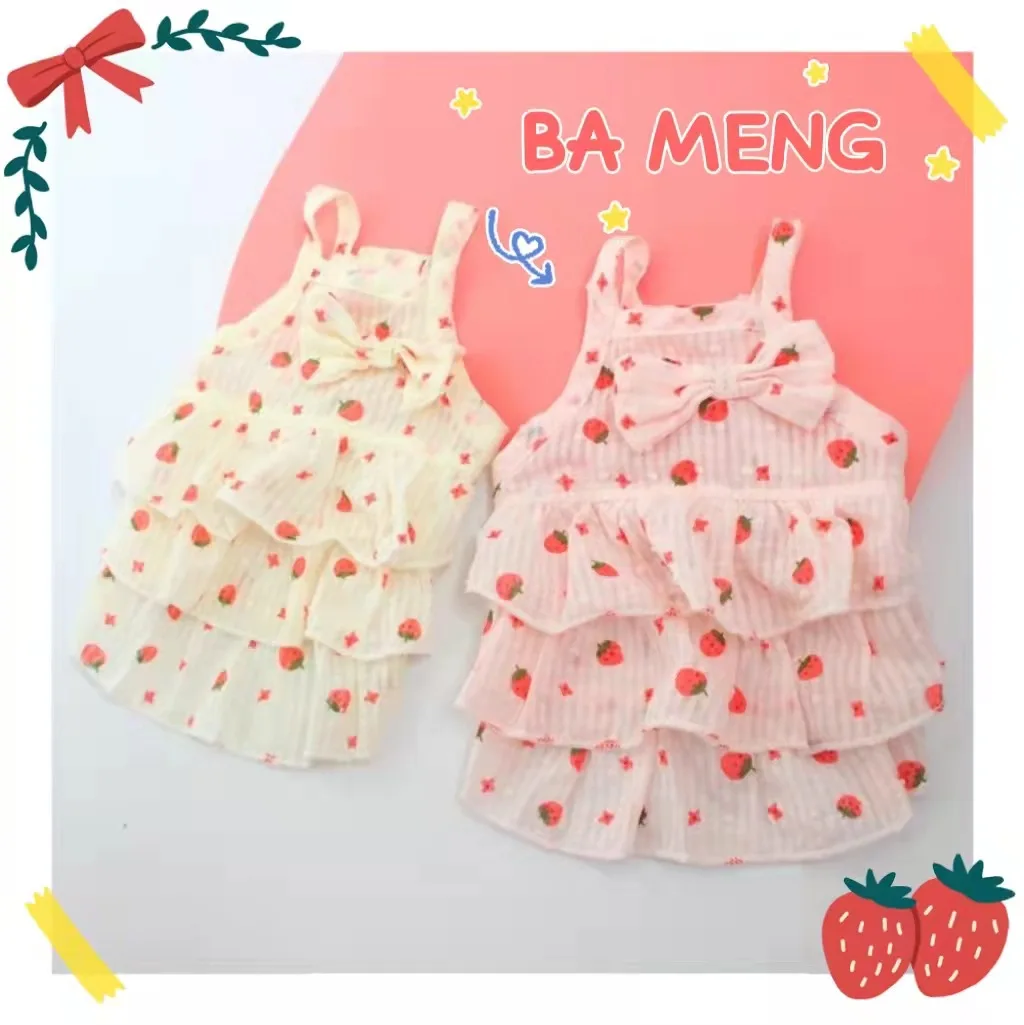 Summer Pet Strawberry Dress Dog Cake Dress Teddy Dog Cat Clothes Cute Skirt Ins Pet Sling Dress Pet Clothes Puppy Clothes