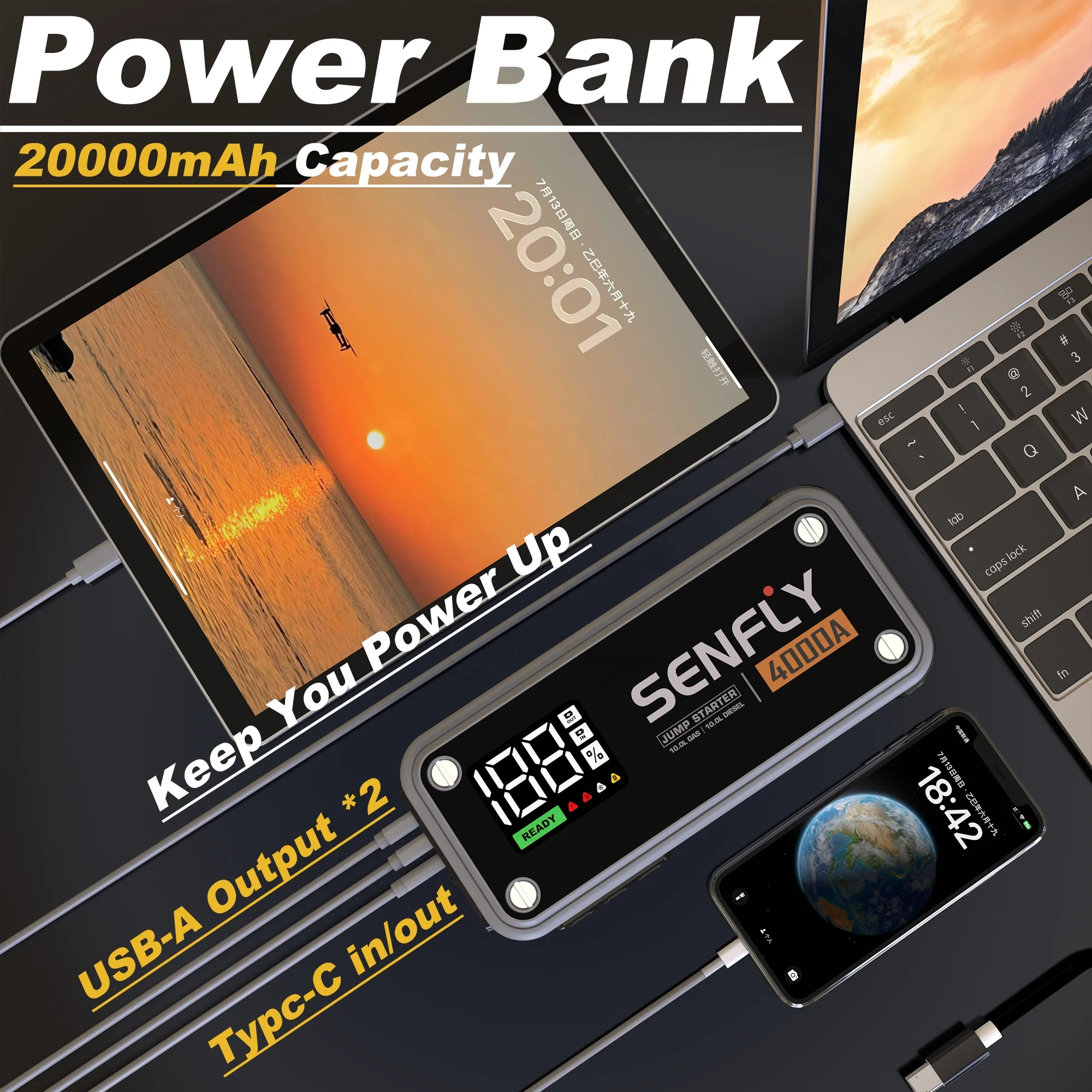 2025 نموذج جديد 20000mAh 74Wh 1500A 3000A الذروة أمبير 12 فولت سيارة الانتقال كاتب قوة البنك بطارية الداعم مصباح ليد لسيارة دراجة نارية