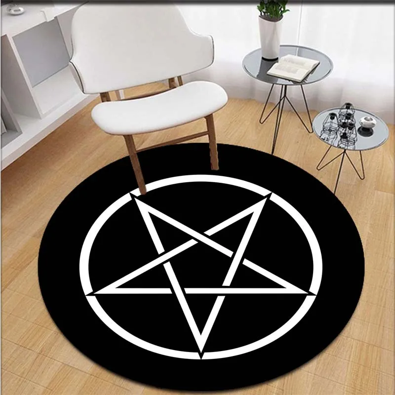 VIKAMA Black Round Five-Pointed Star Carpet Satan Devil Trap Carpet Non-Slip Rug Live Room Floor Ma Bedroom Carpet Home Decorati