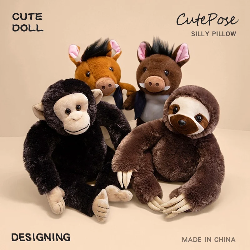 Cute Sloth Vested Little Wild Boar Plush Toy Cartoon Stuffed Animal Plushi Doll Cute Fluffy Hair Sloth for Girls Gifts Home Deco