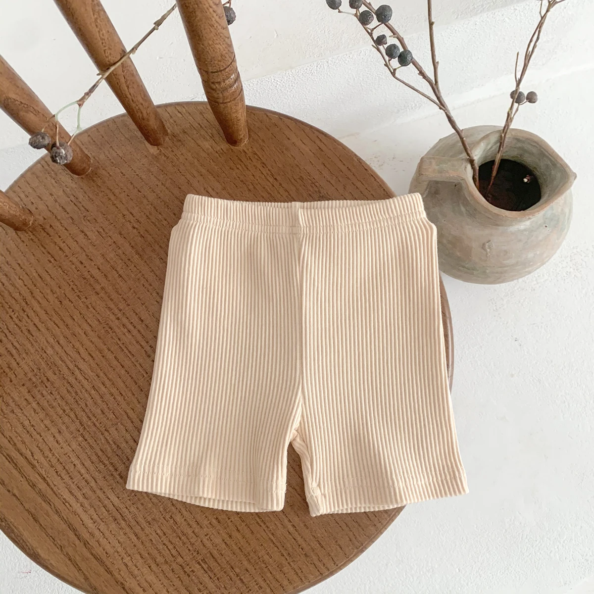 Summer Children's Casual Shorts Korean Style Stretchy Solid Color Striped Shorts
