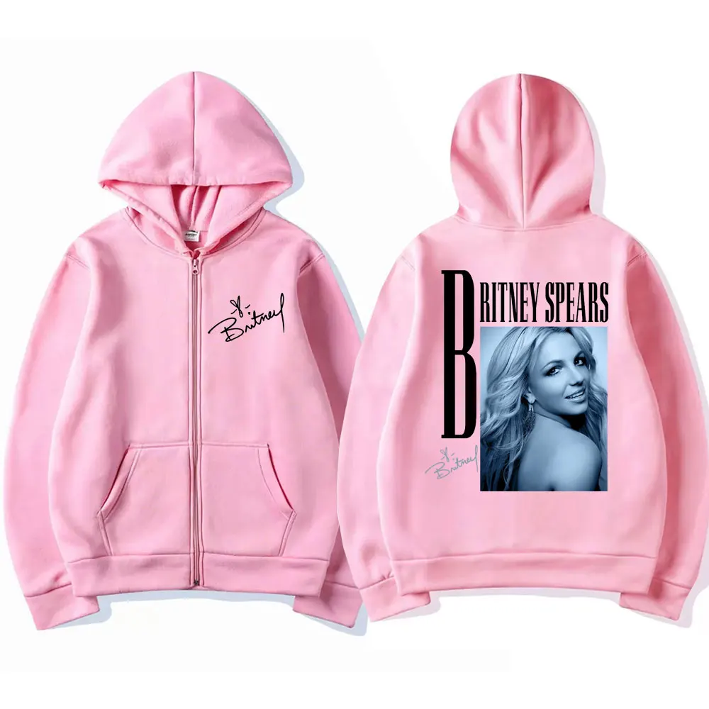 Hip Hop Singer Britney Spears Zip Up Hoodies Men Women Oversized Harajuku Fleece Sweatshirt Ieisure Cardigan Hoodie Streetwear