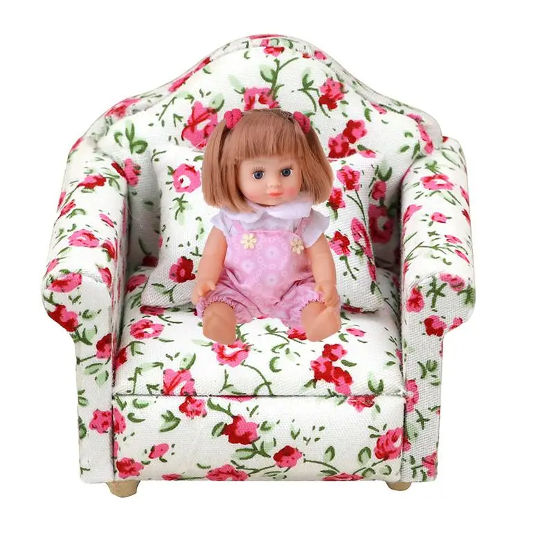 Doll Couch 1 12 Scale Miniature Modern Sofa With Pillow Doll House Arm Chair Couch Wooden Fabric Frame Reading Chair Miniature