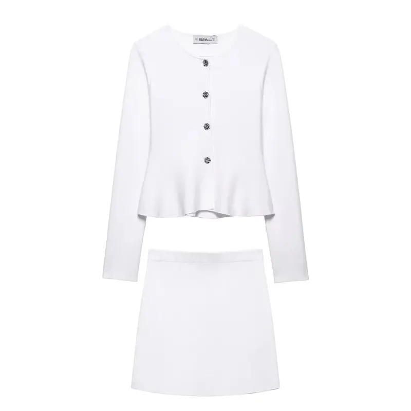 

Women's Elegant Skirt Suit round Neck Long Sleeve Knitted Sweater Elastic Waist Mini Skirt Set Fashion Spring Summer