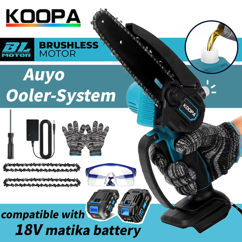 Koopa Mini Cordless 6 Inch Portable Brushless Electric ChainSaw Automatic Oiler,Support 18V makita battery.