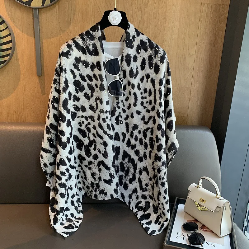 Vintage Lurex Glitter Women Scarf Sexy Leopard Dot Shawls Wrap Soft Cotton Viscose Pashmina Stole Winter Fashion Sjaal 180*90Cm