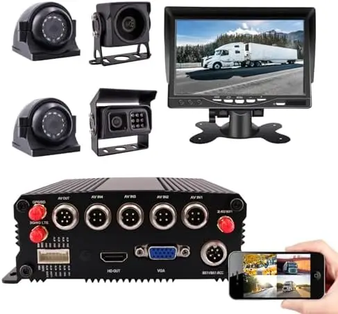 

Комплект видеорегистраторов 4G WiFi GPS 4CH 1080P с 4 IP68-камерами для автобусов, грузовиков, фургонов – удаленный просмотр через приложение/веб-интерфейс