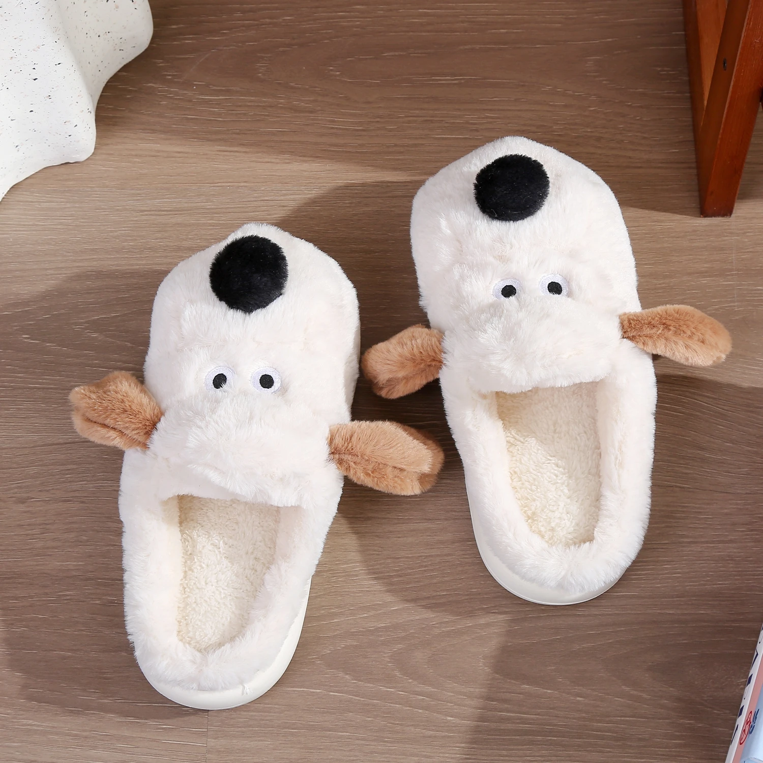 New Winter Unisex Cartoon Dog Warm Plush Slippers Couple's Indoor Non-slip House Mule Men And Women Toe Wrap Home Cotton Shoes